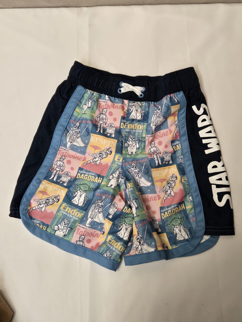 Disney Star Wars Swim Trunks Boys Small Comic Yoda Ewok Darth Vader C3PO R2D2